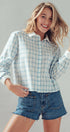 Urban Daizy Contrast Collar Plaid Button Front Shirt Blue Button Down Shirt - Women's (UDZ-TP-01003) – alternate view 5