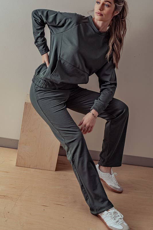 High-Waisted Wide-Leg Micro Fleece Pants