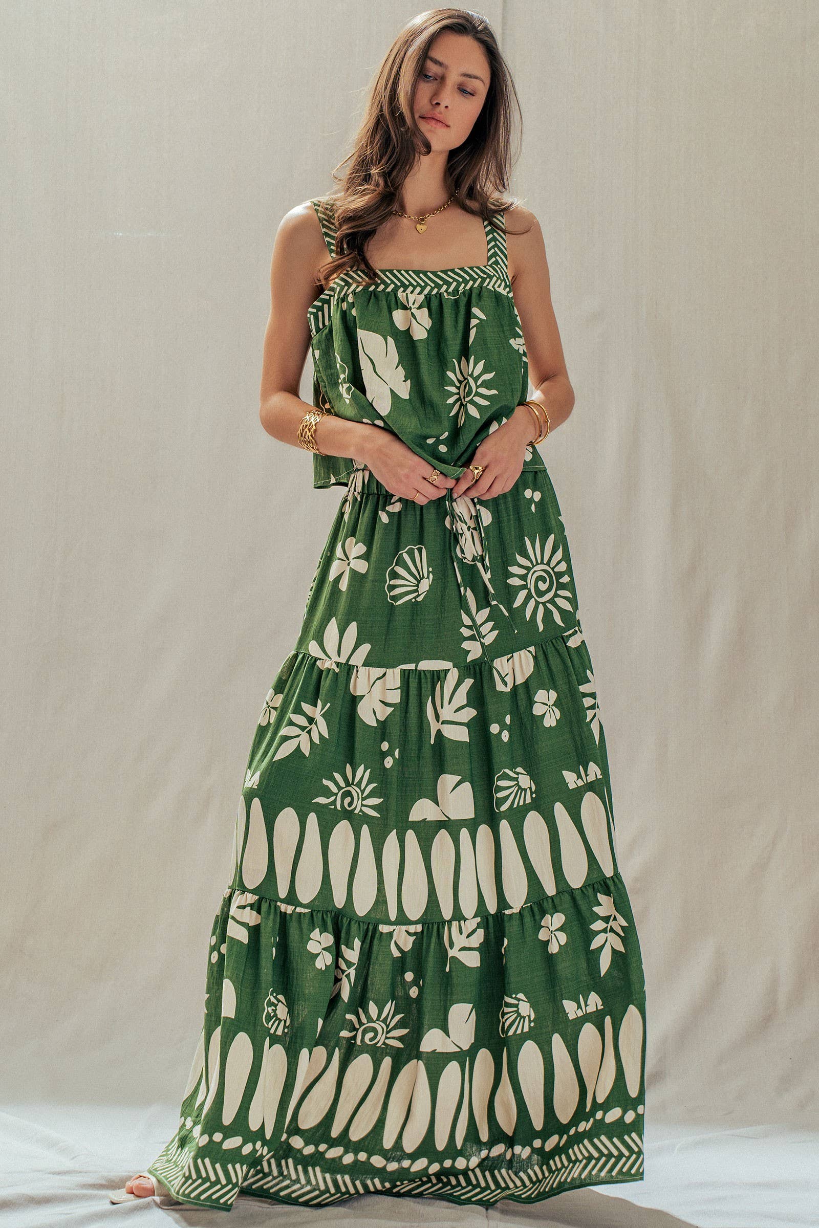Urban Daizy Tropical Print Tiered Maxi Skirt Set Green Top & Skirt Set - Women's (UDZ-AC-00244-Green) – alternate view 6