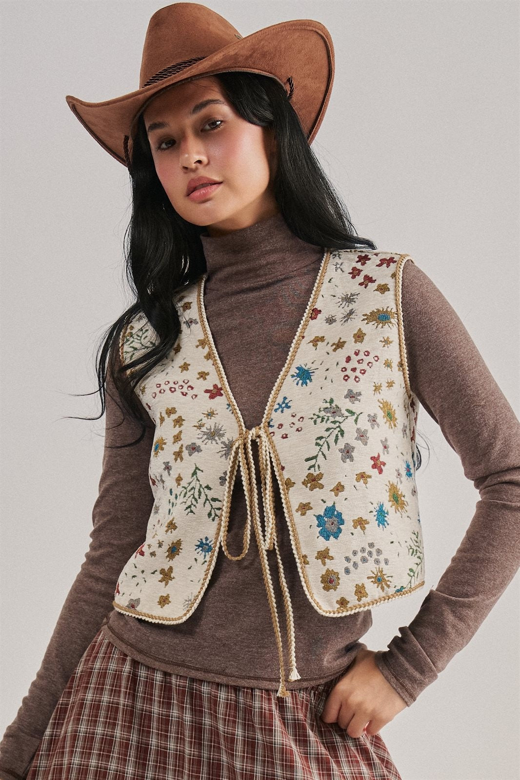 The Folklore Tapestry Vest in BEIGE MULTI - Women's Vests | Urban Daizy