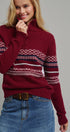 Fair Isle Quarter Zip Sweater Wool Blend with Leather Pull T in BURGUNDY - Women's Cardigans & Shrugs | Urban Daizy