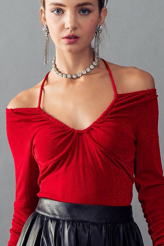 Urban Daizy Open Tie Back Scoop Neck Long Sleeve Top Champagne Blouse - Women's (UDZ-TP-00193) – alternate view 2