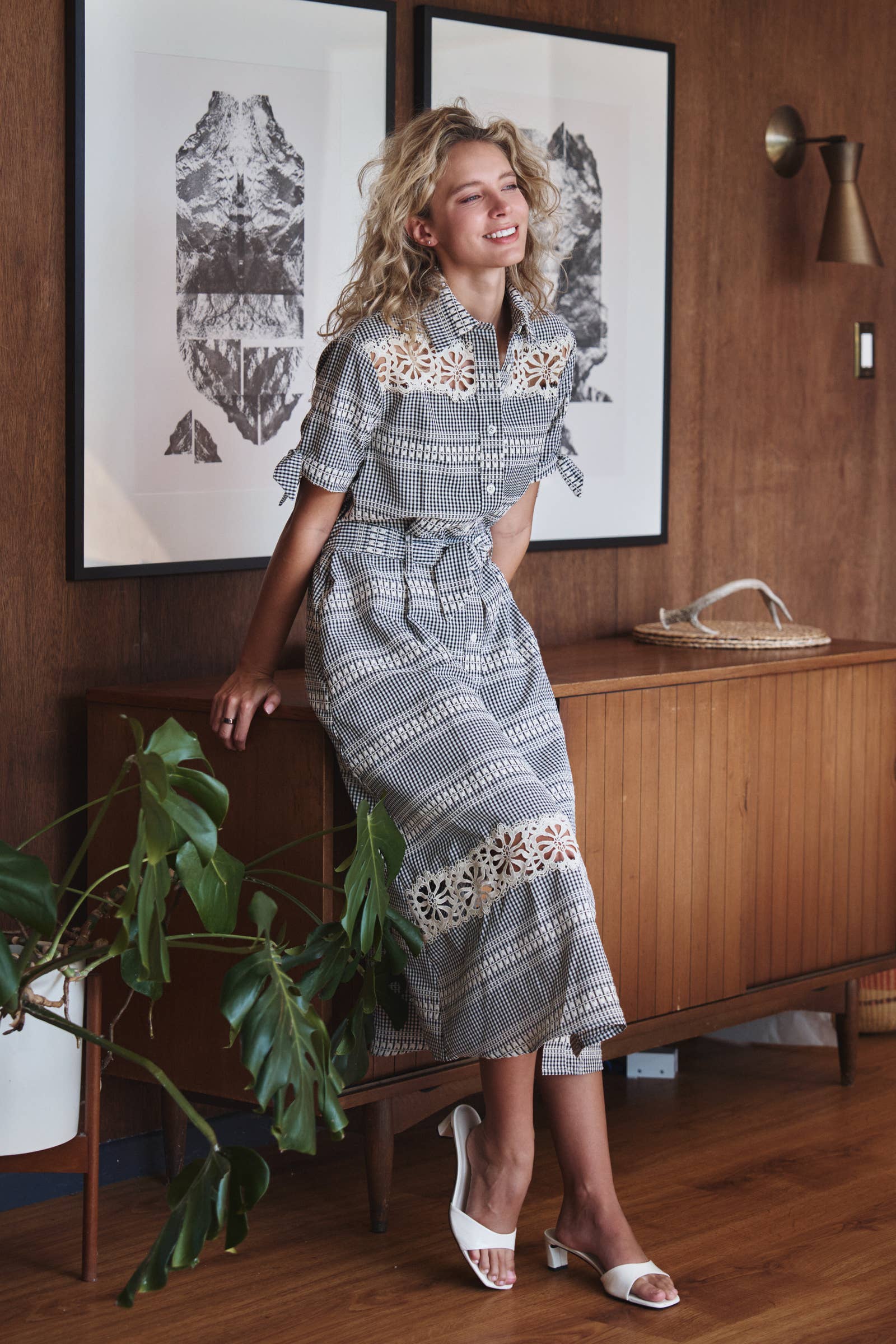 Urban Daizy Gingham Cotton Shirt Dress Eyelet Embroidery Blue Dress - Women's (UDZ-DR-00521) – alternate view 2