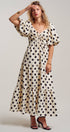 Urban Daizy Textured Polka Dot Tie-Front Puff Sleeve Maxi Dress Ivory Dress - Women's (TNDR1408-Ivory) – alternate view 6