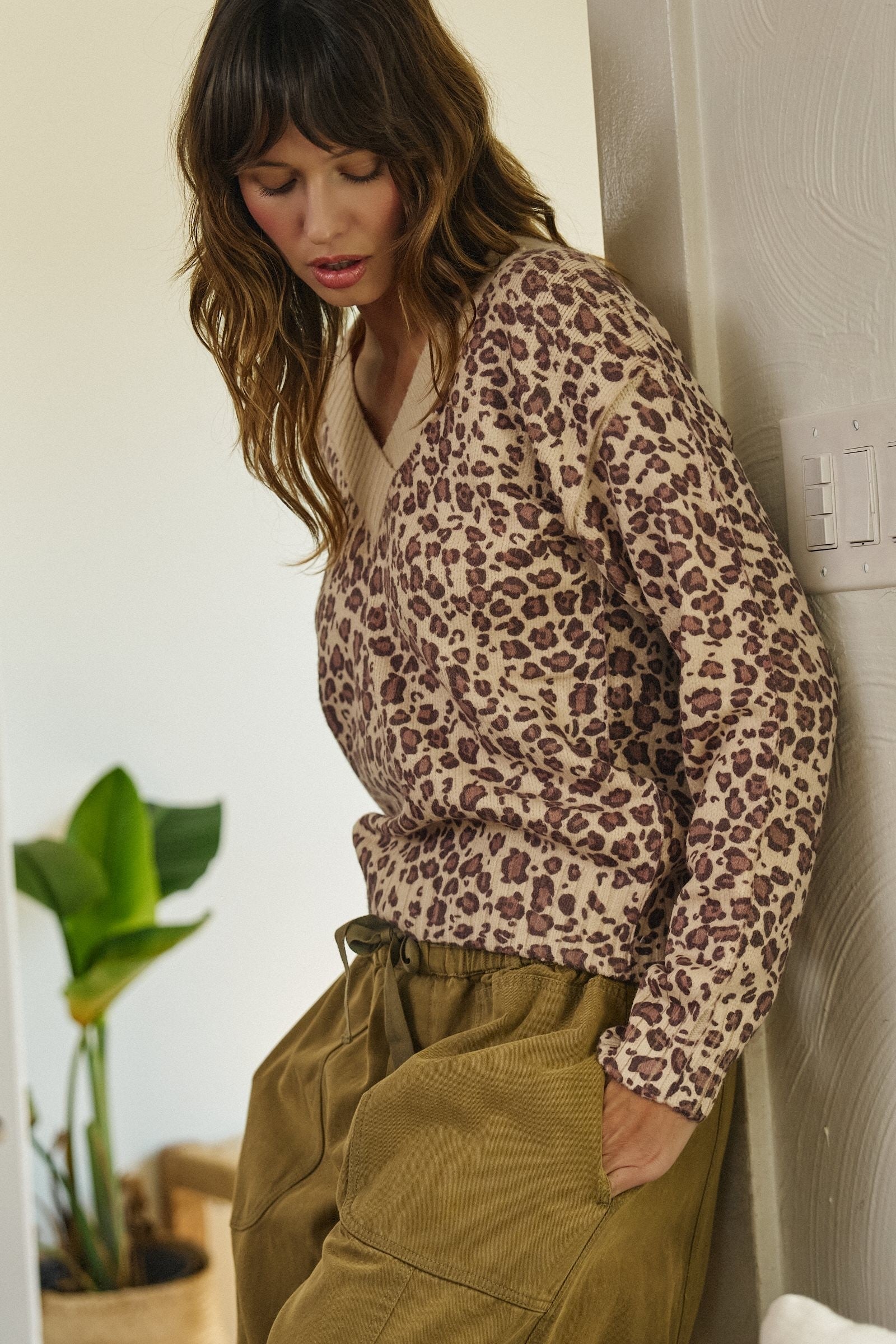 Leopard Print V-Neck Knit Sweater in LEOPARD - Women's Sweaters | Urban Daizy