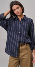 Oversized Striped Cotton Button-Down Shirt in NAVY - Women's Shirts & Blouses | Urban Daizy