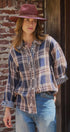 Oversized Plaid Cotton Button-Down Shirt in NAVY - Women's Shirts & Blouses | Urban Daizy