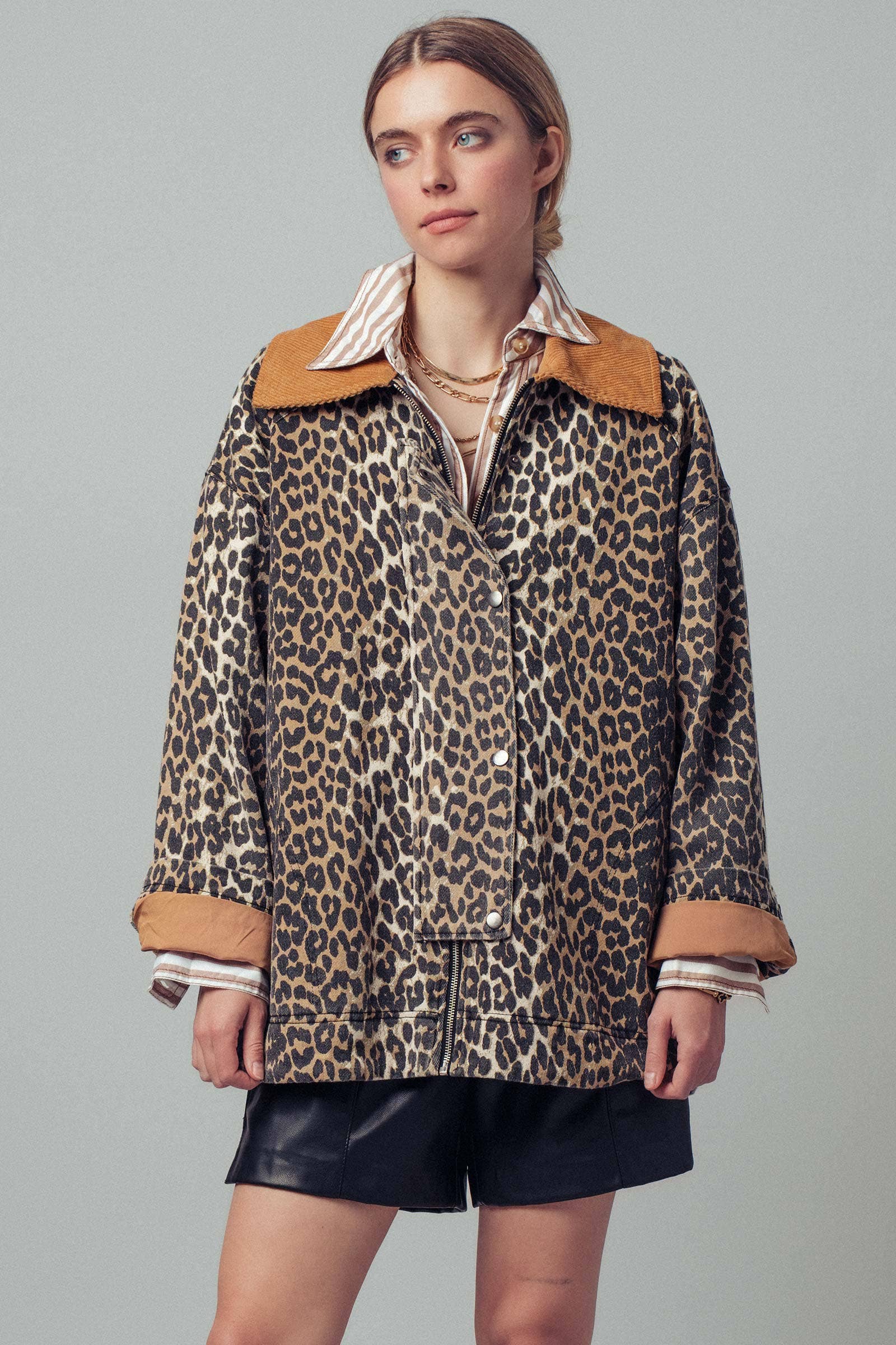 Urban Daizy Corduroy Collar Leopard Print Jacket Leopard Jacket - Women's (UDZ-KN-00652) – alternate view 5