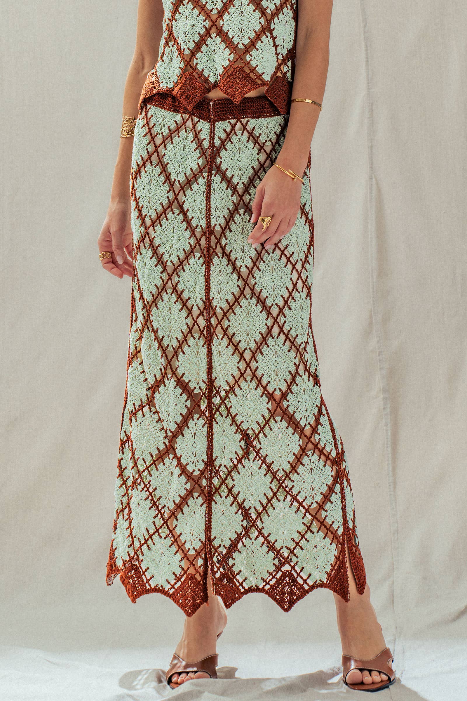 Diamond Pattern Open-Knit Crochet Skirt