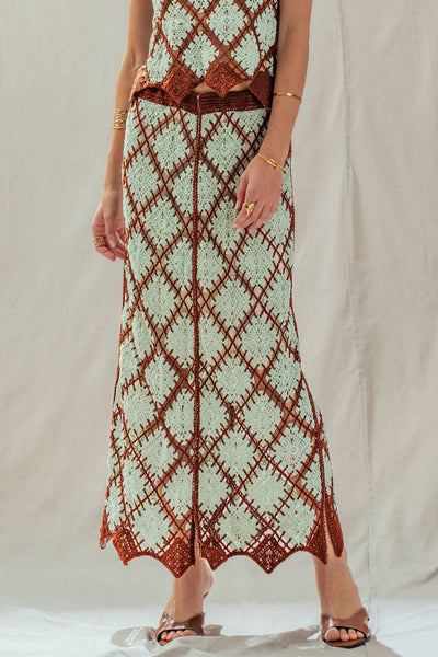 Diamond Pattern Open-Knit Crochet Skirt