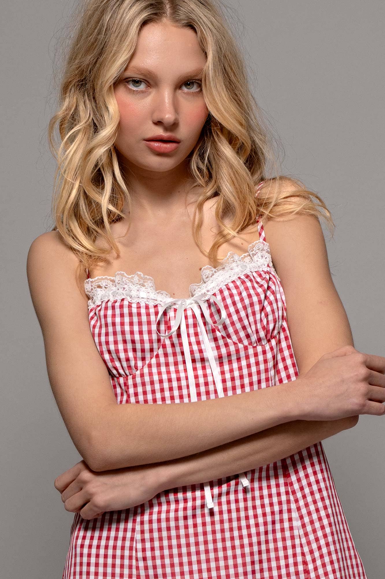 Urban Daizy Sweetheart Gingham Tie-Front Mini Dress Pink Dress - Women's (UDZ-DR-00513) – alternate view 23