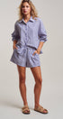 Urban Daizy Striped Seersucker Button-Down Shirt & Shorts Set Blue Lounge Set - Women's (UDST0148-Blue) – alternate view 18