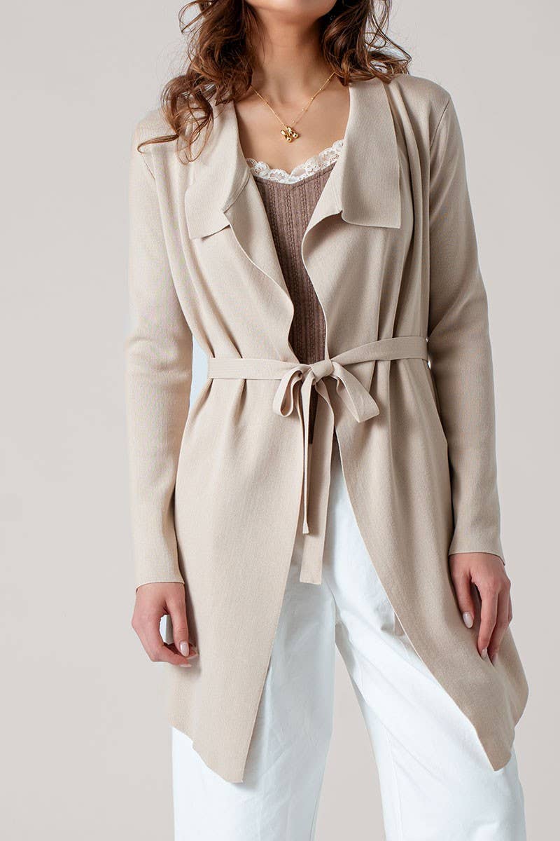 Urban Daizy Draped Front Long Sleeve Waist Tie Cardigan Taupe Cardigan - Women's (UDZ-KN-00530) – alternate view 2