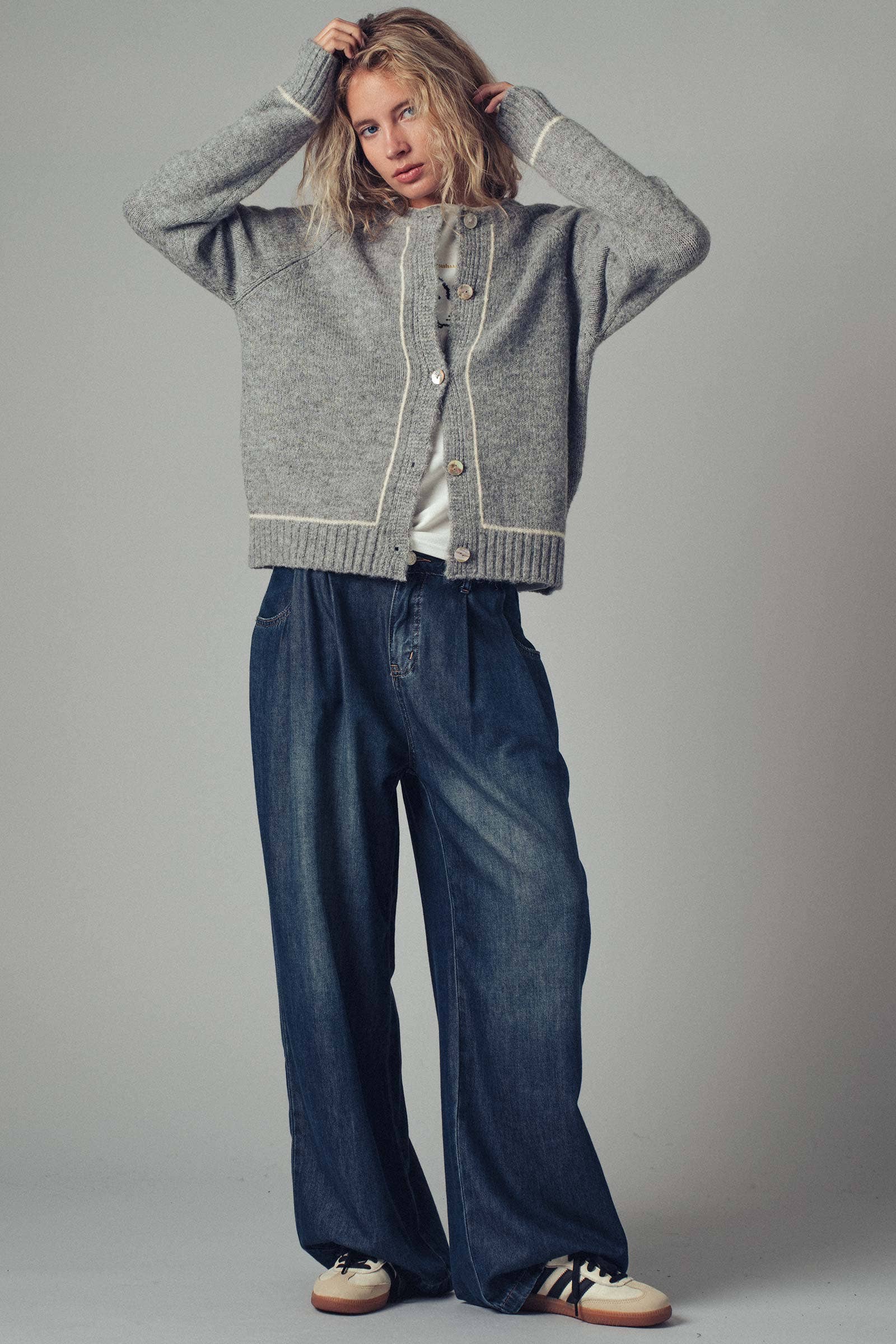 Urban Daizy Contrast Trim Boho Knit Button Cardigan Grey Cardigan - Women's (UDZ-PT-00355) – alternate view 14