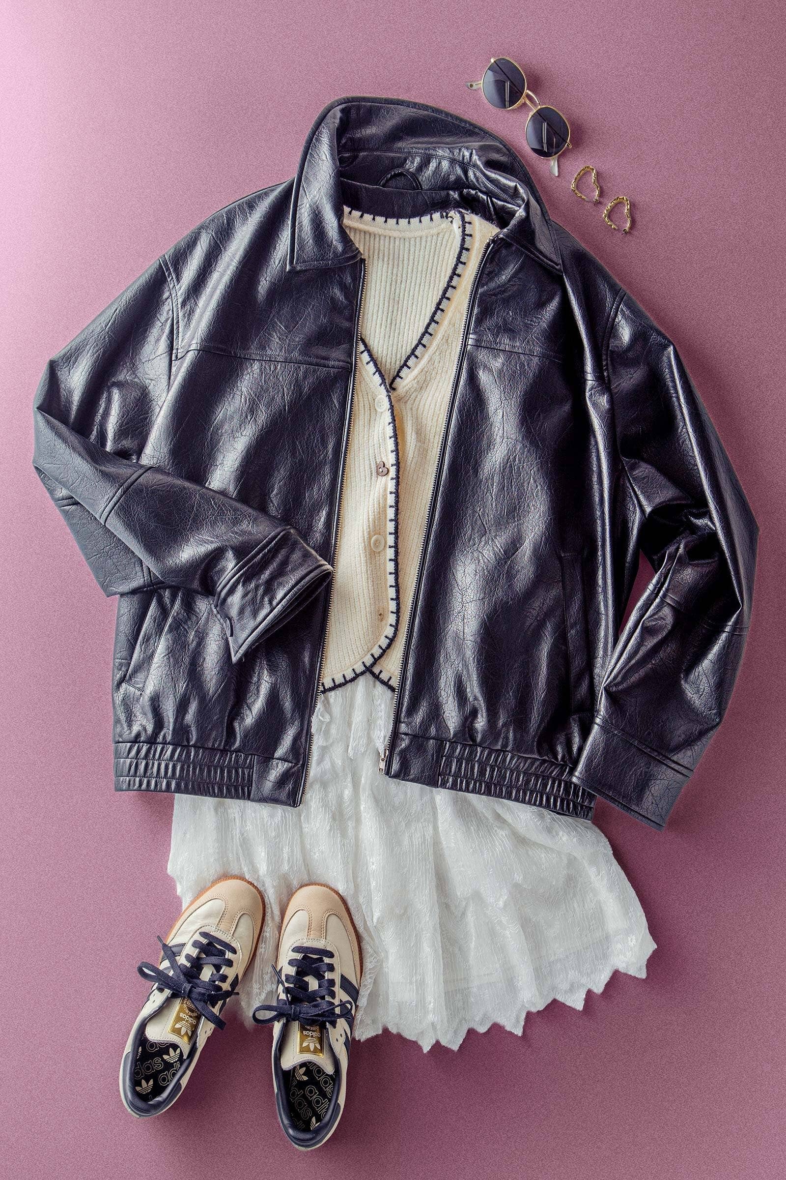 Relaxed Faux Leather Zip-Up Statement Jacket