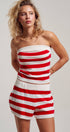 Urban Daizy Retro Striped Knit Bandeau & Shorts Co-ord Set Ivory-Navy Lounge Set - Women's (UDST0149-Ivory-Navy) – alternate view 2