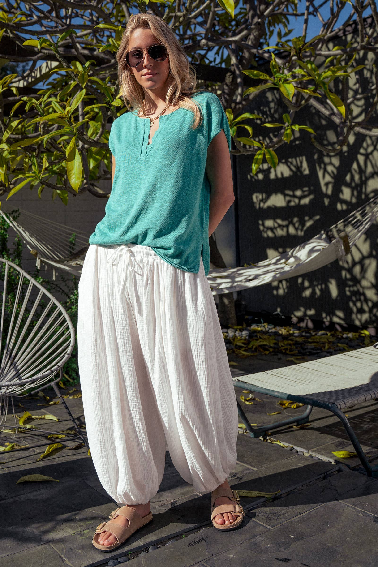 Urban Daizy Split Neck Cap Sleeve Cotton Blend Top Teal Blouse - Women's (UDZ-TP-01049) – alternate view 18