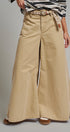 Washed Cotton Wide Leg Palazzo Pants with Woven Belt in KHAKI - Women's Casual Pants | Urban Daizy