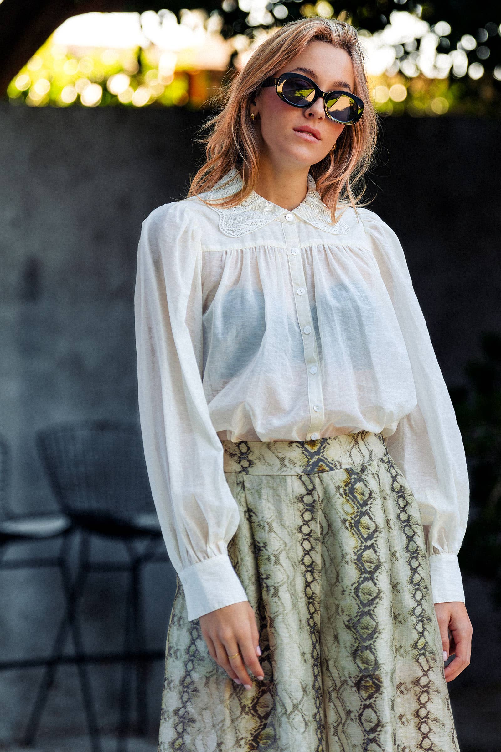 Urban Daizy Romantic Lace Collar Puff Sleeve Cotton Blend Blouse Ivory Blouse - Women's (UDZ-TP-01069) – alternate view 6