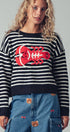 Urban Daizy Embroidered Red Lobster Nautical Statement Sweater Ivory Knit Sweater - Women's (UDZ-KN-00600) – alternate…
