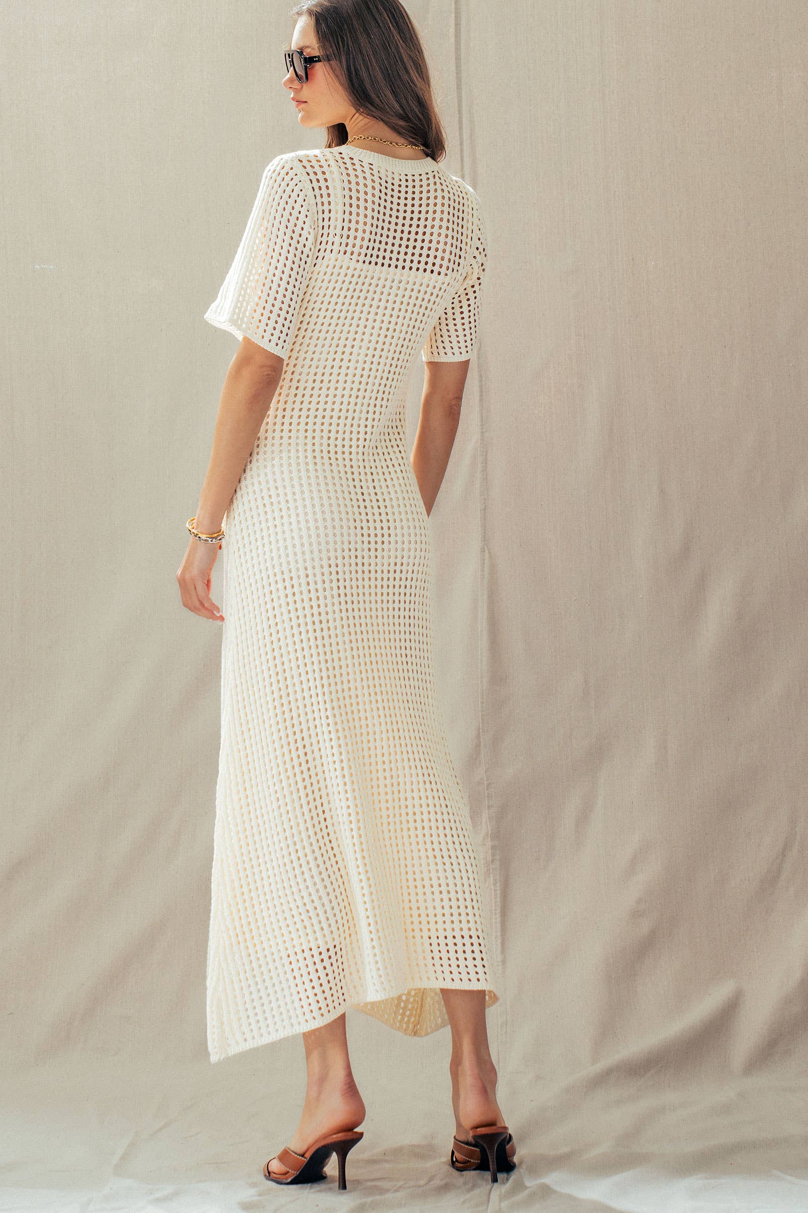 Urban Daizy Cotton Blend Open Knit Maxi Dress Ivory Dress - Women's (UDZ-DR-00532) – alternate view 4