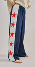 USA Star Side Stripe Wide-Leg Track Pants in NAVY - Women's Casual Pants | Urban Daizy