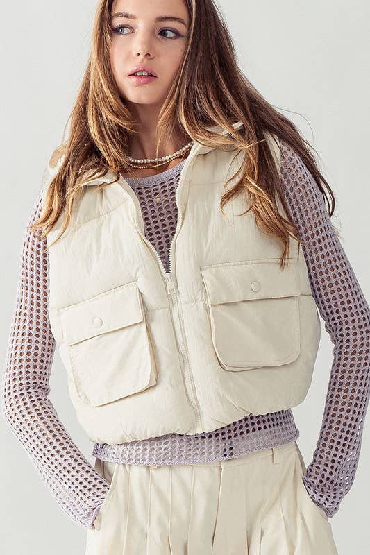 Urban Daizy Hooded Zip Up Cropped Puff Vest Orchid Outerwear Vest - Women's (UDZ-OT-00240) – alternate view 2