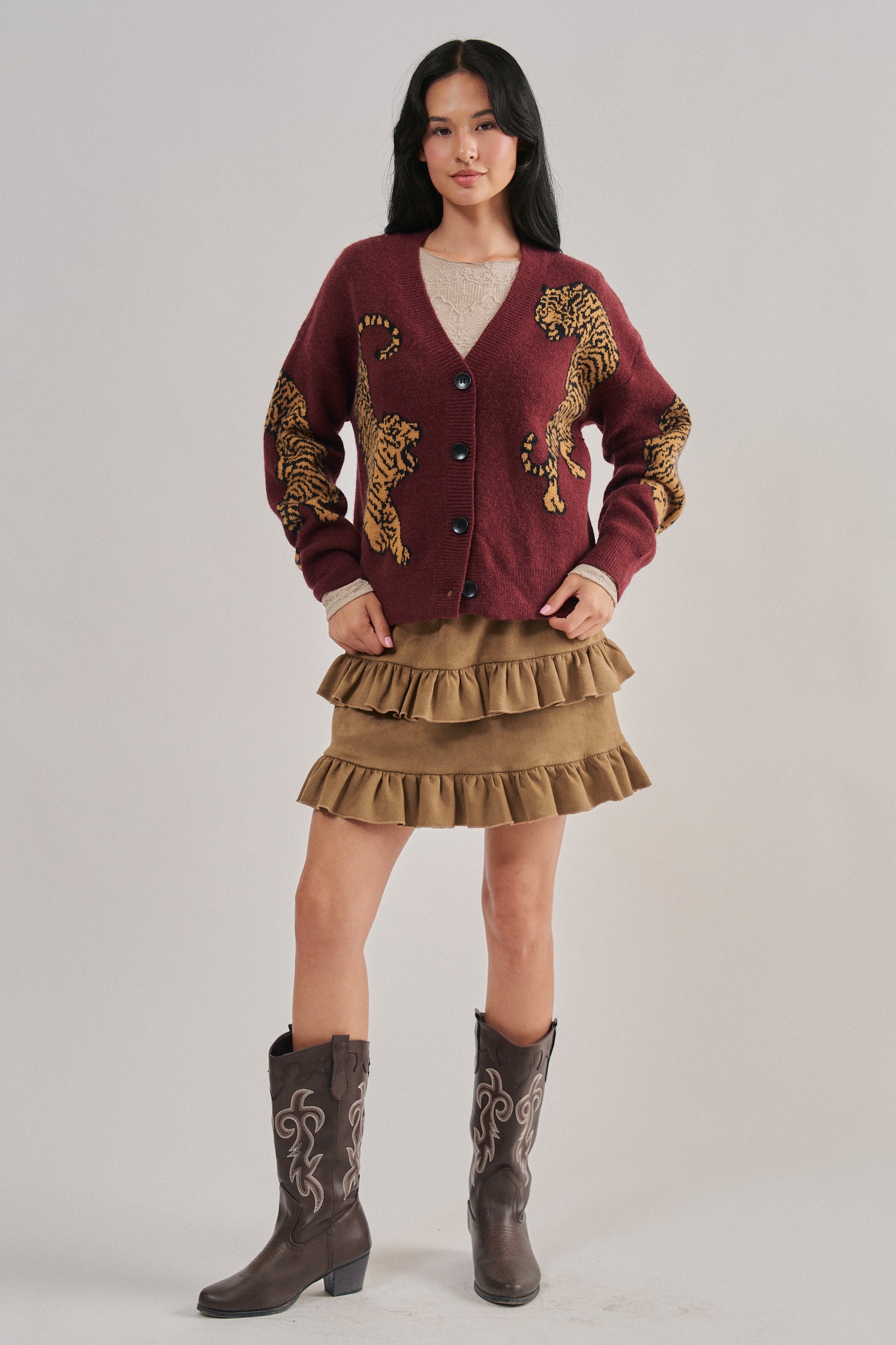 Tiger Jacquard Knit Sweater Cardigan | wholesale cardigan - women's | Urban Daizy