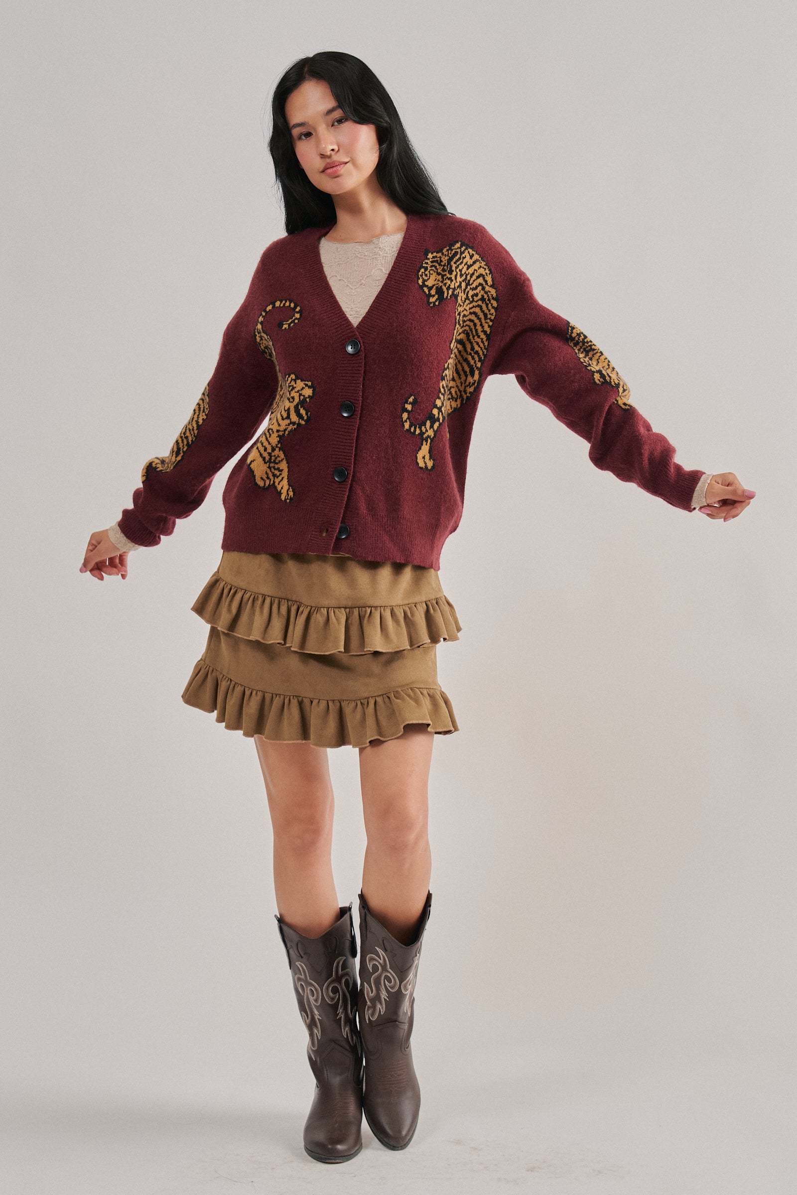 Tiger Jacquard Knit Sweater Cardigan | wholesale cardigan - women's | Urban Daizy