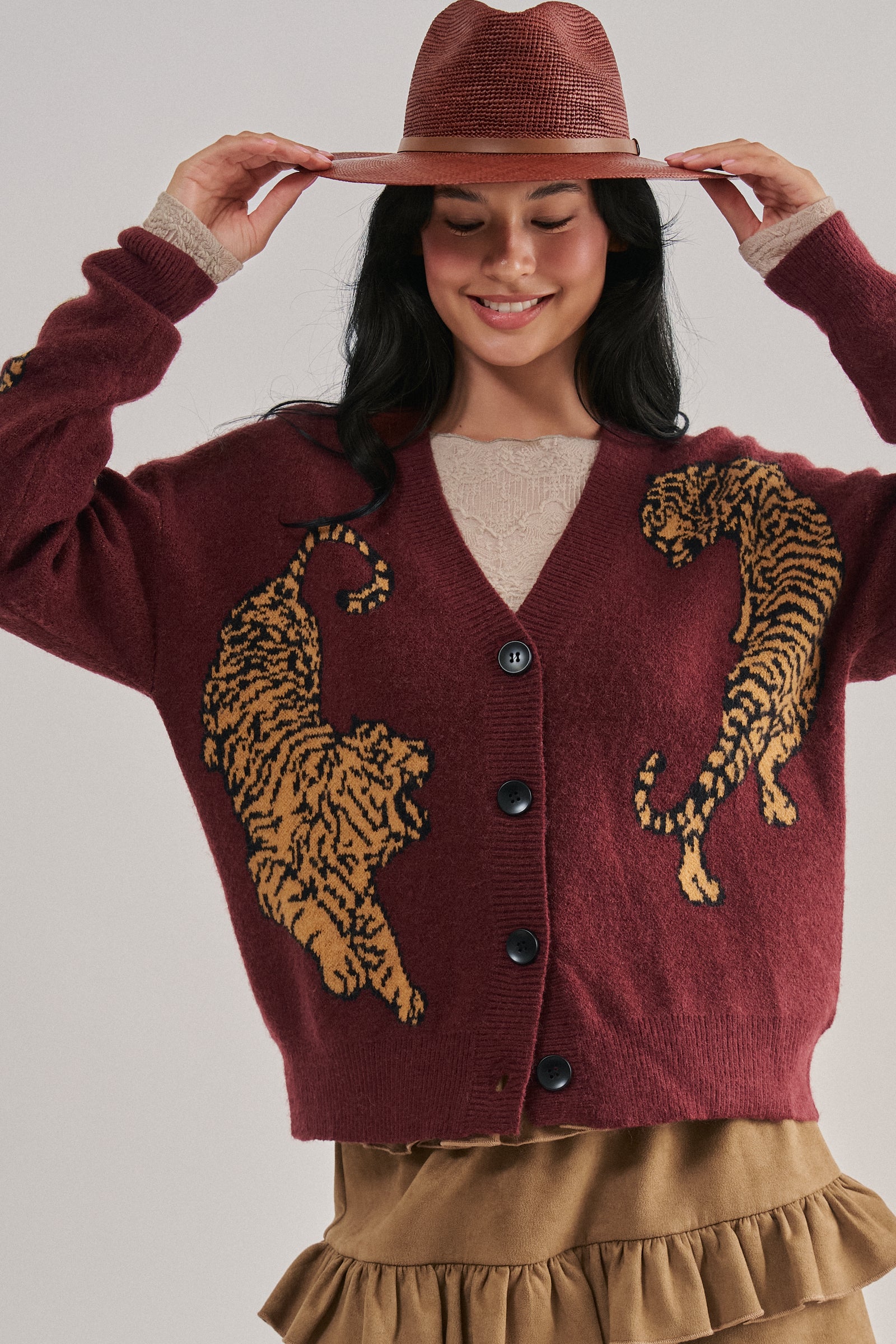 Tiger Jacquard Knit Sweater Cardigan | wholesale cardigan - women's | Urban Daizy