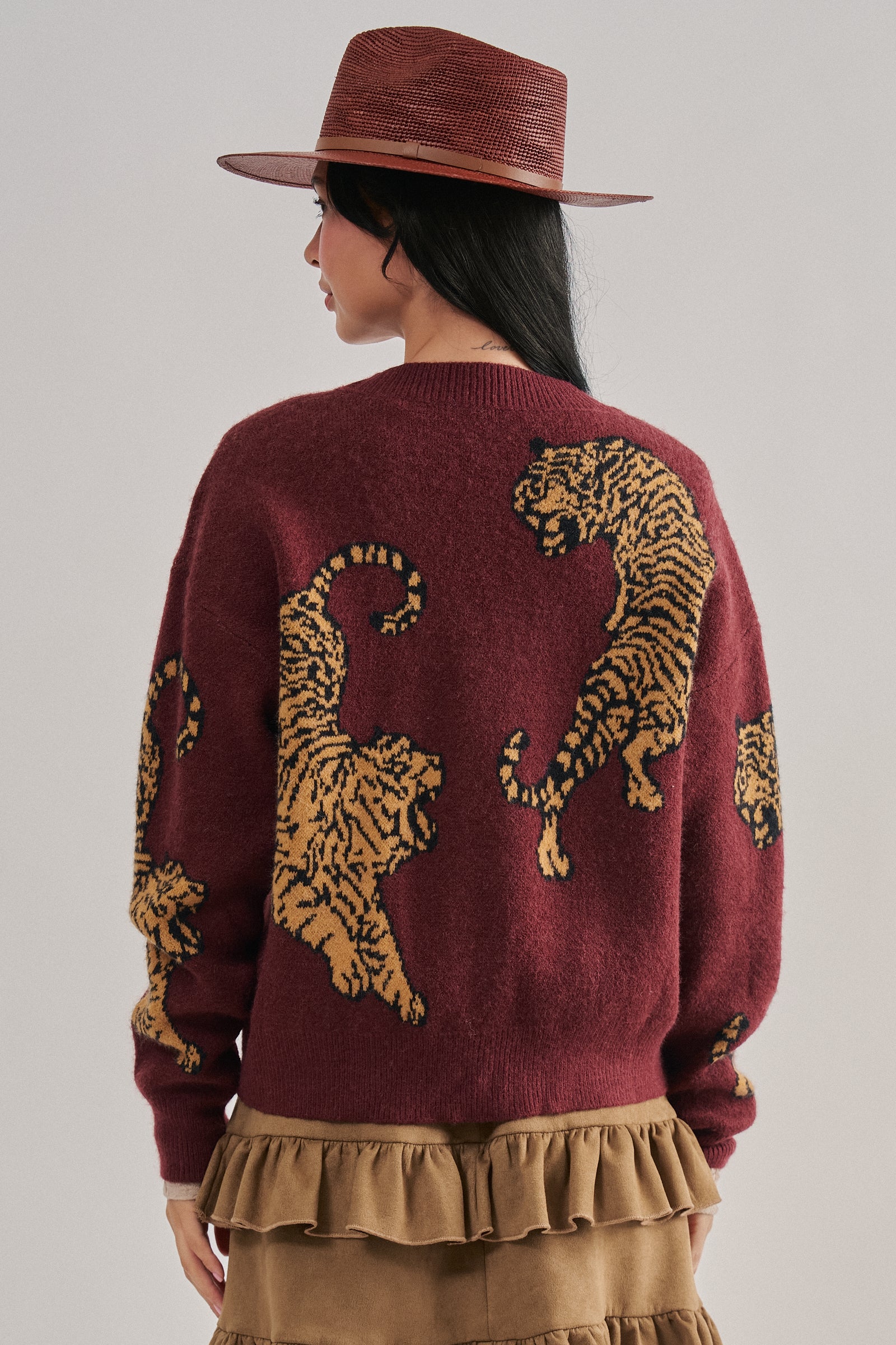 Tiger Jacquard Knit Sweater Cardigan | wholesale cardigan - women's | Urban Daizy