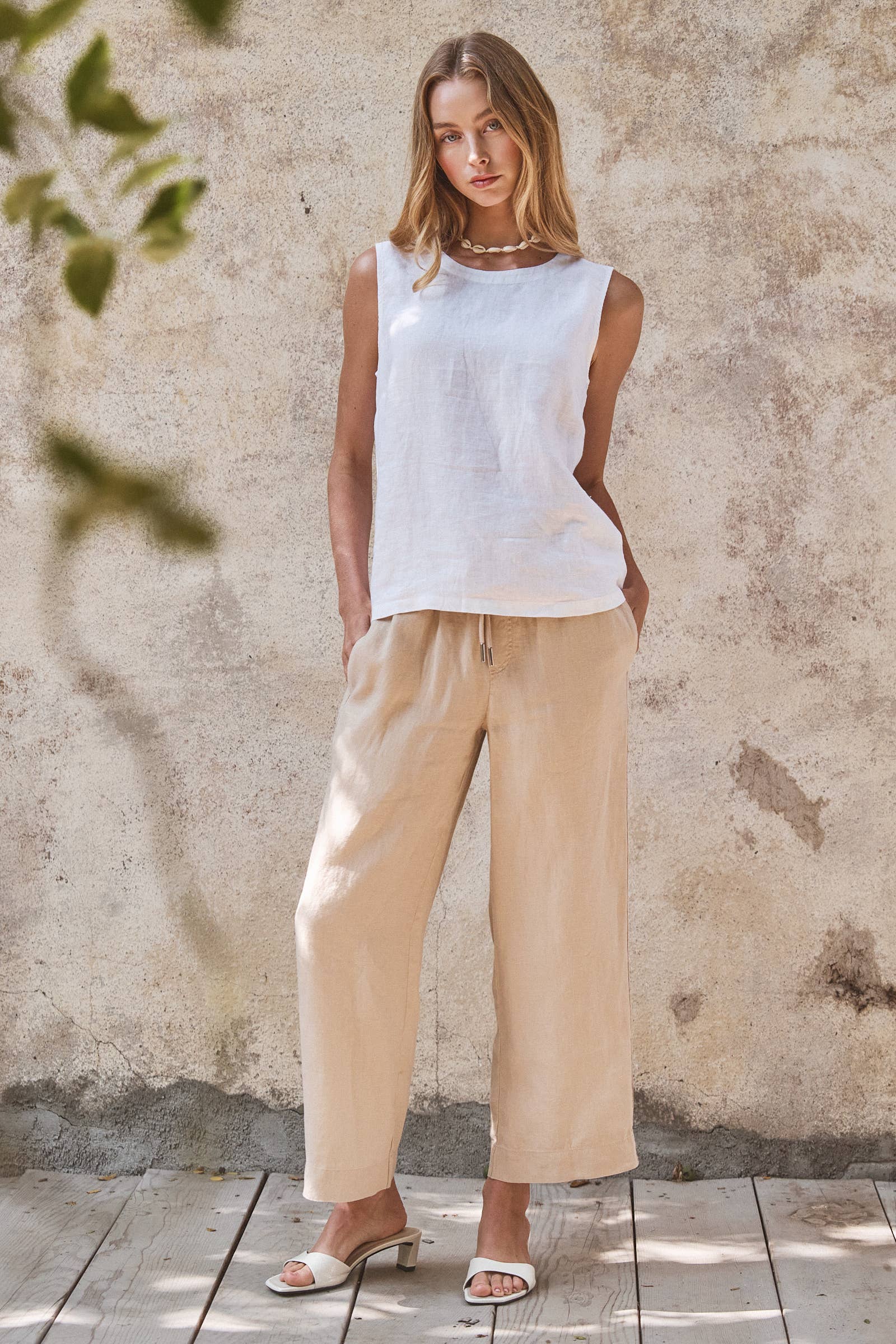 Urban Daizy Linen Wide-Leg Drawstring Pants Navy-Stripe Pants - Women's (UDPT0177-Navy-Stripe) – alternate view 10