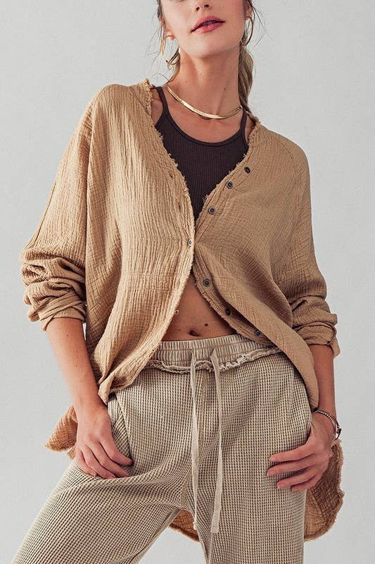 Urban Daizy PREMIUM SOFT FRAYED HEM GAUZE VINTAGE WASHED SHIRT Forest-Green Button Down Shirt - Women's (UDZ-TP-00225) –…