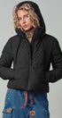 Urban Daizy Cozy Drawstring Hooded Puffer Jacket Black Puffer Jacket - Women's (UDZ-KN-00653)