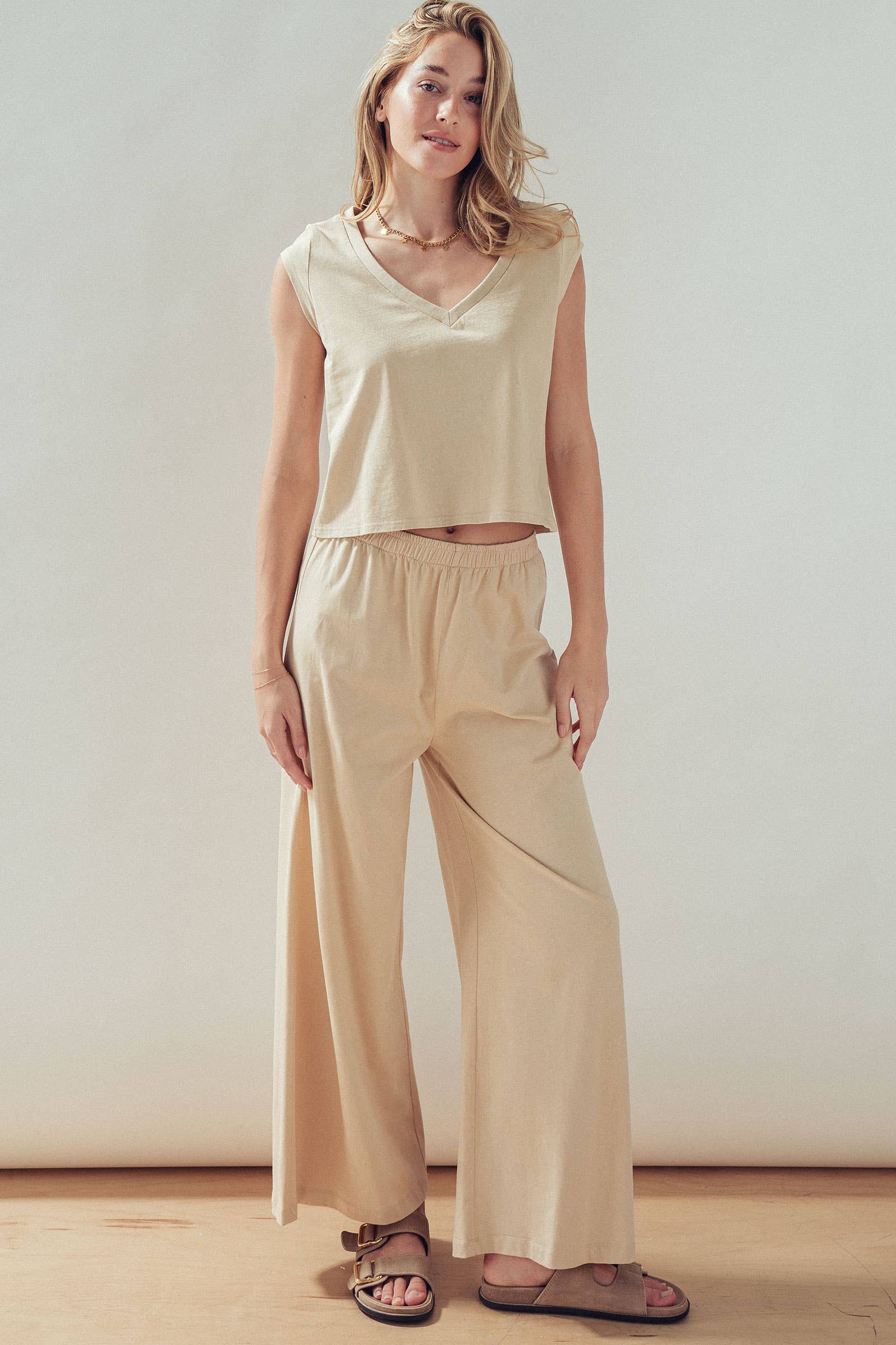 Elastic Waist Wide Leg Knit Pants