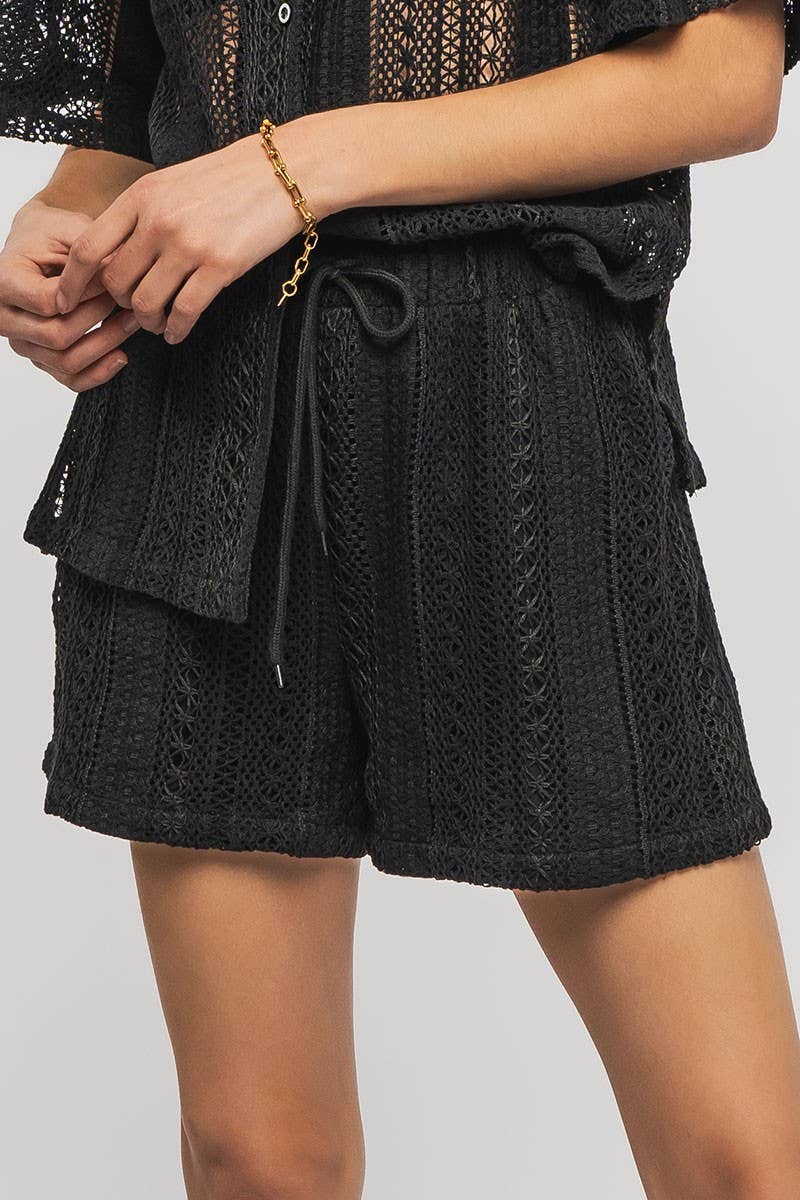 Urban Daizy Bohemian Crochet Knit Drawstring Elastic Waist Pocket Shorts Black Shorts - Women's (UDZ-PT-00084) –…