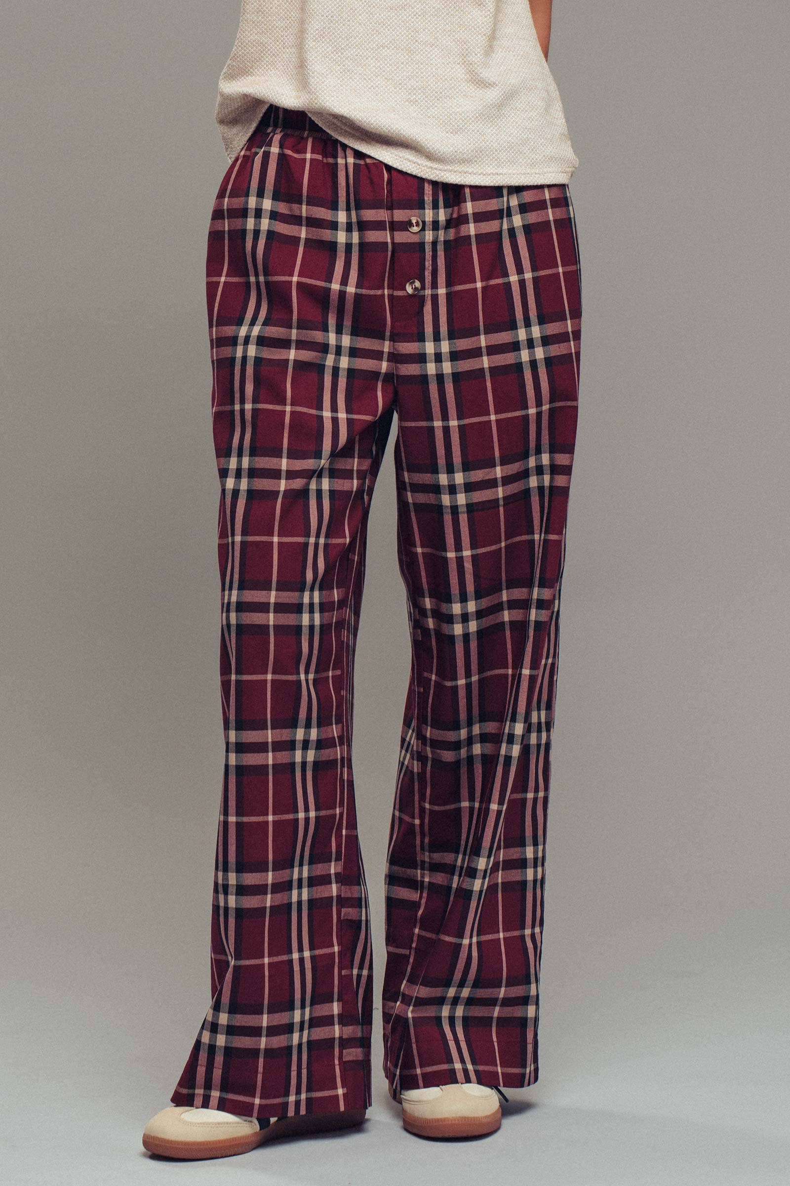 Plaid Barrel-Leg Drop Waist Pants
