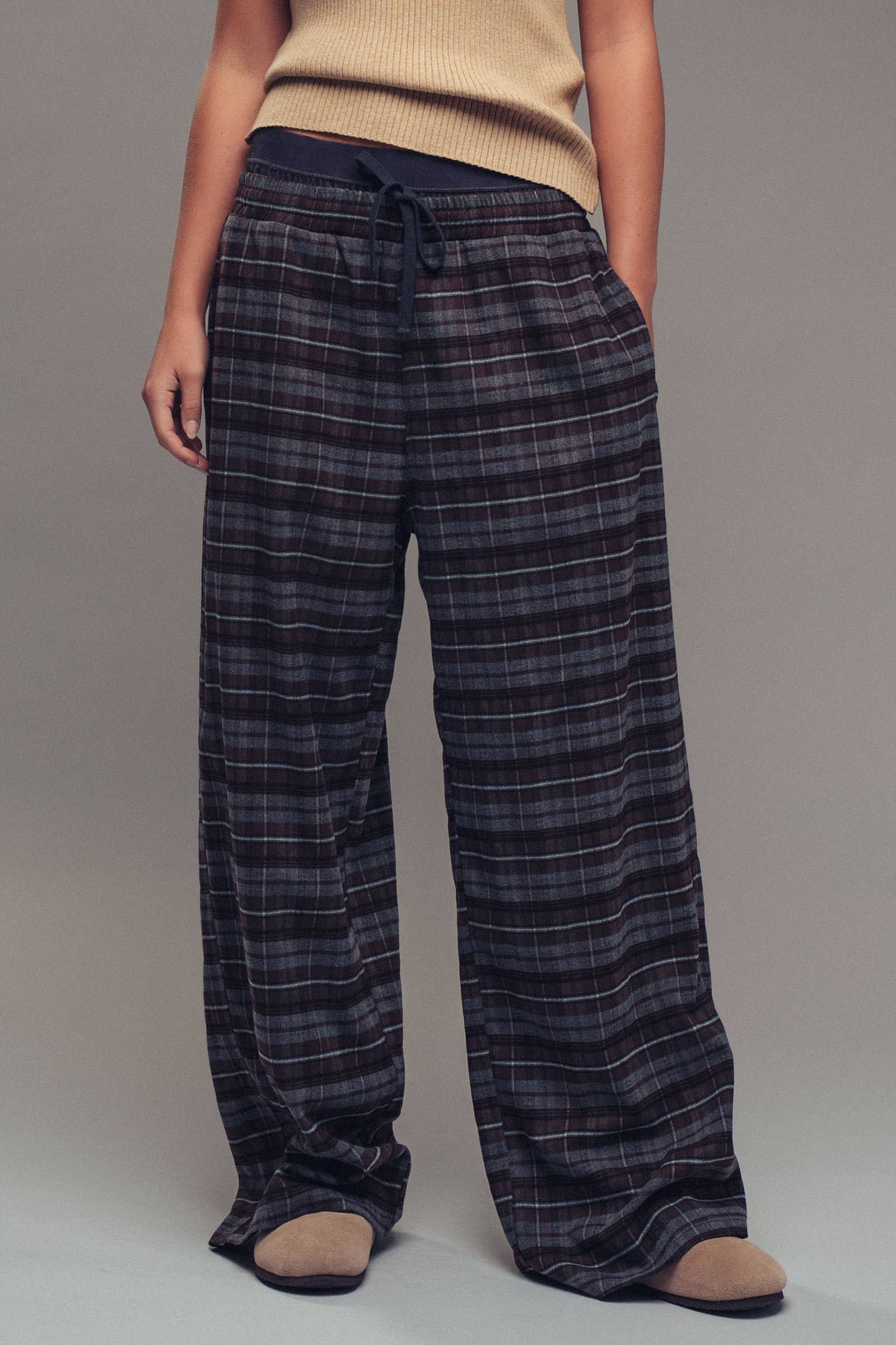 Urban Daizy Plaid Wide-Leg Lounge Pants Brown-Multi Lounge Sweatpants/Joggers - Women's (UDZ-KN-00150) – alternate view 2