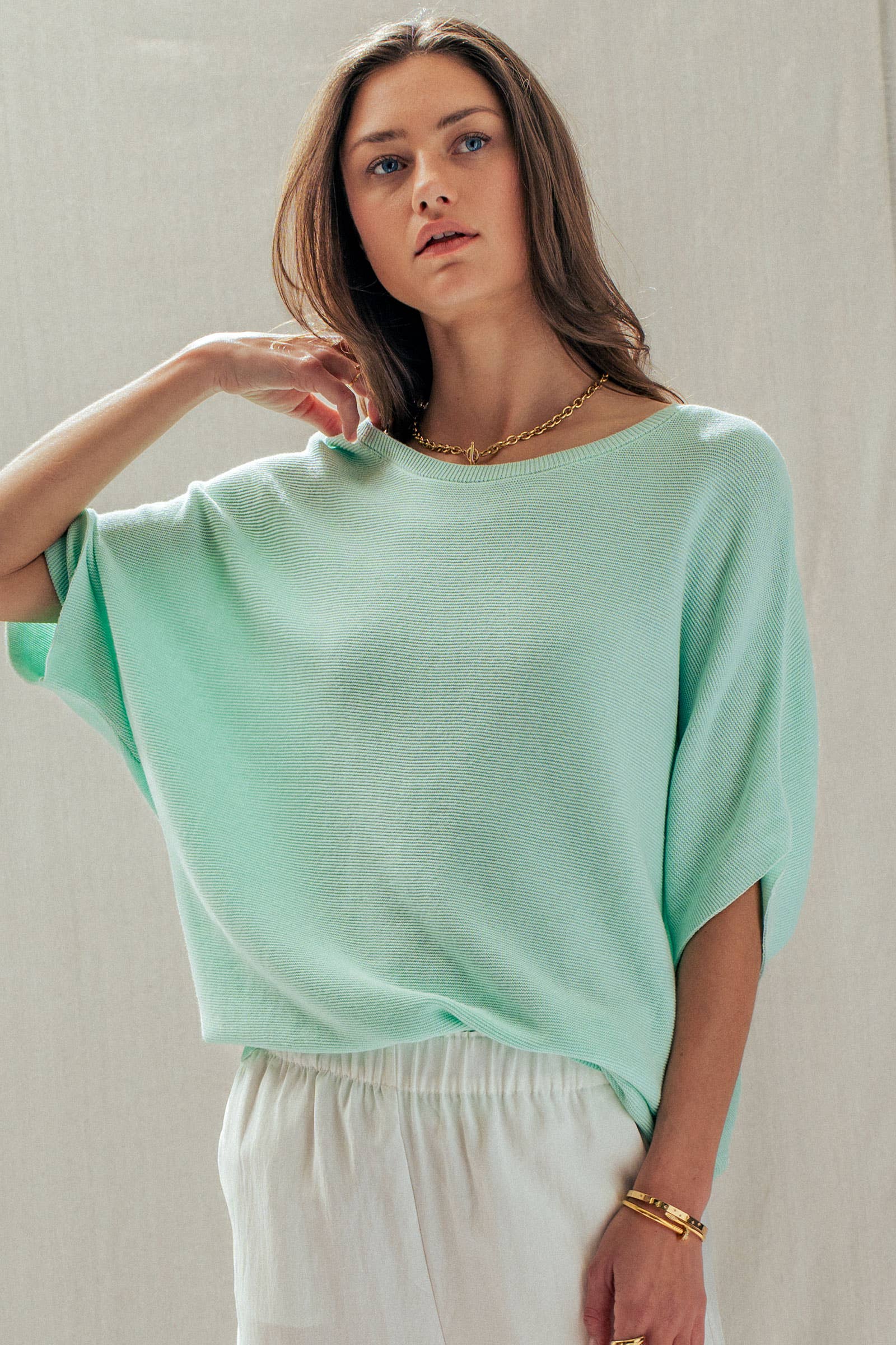 Relaxed Dolman Sleeve Knit Sweater Top