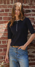 Wool Blend Cable Knit Henley with Contrast Neckline in NAVY - Women's Sweaters | Urban Daizy
