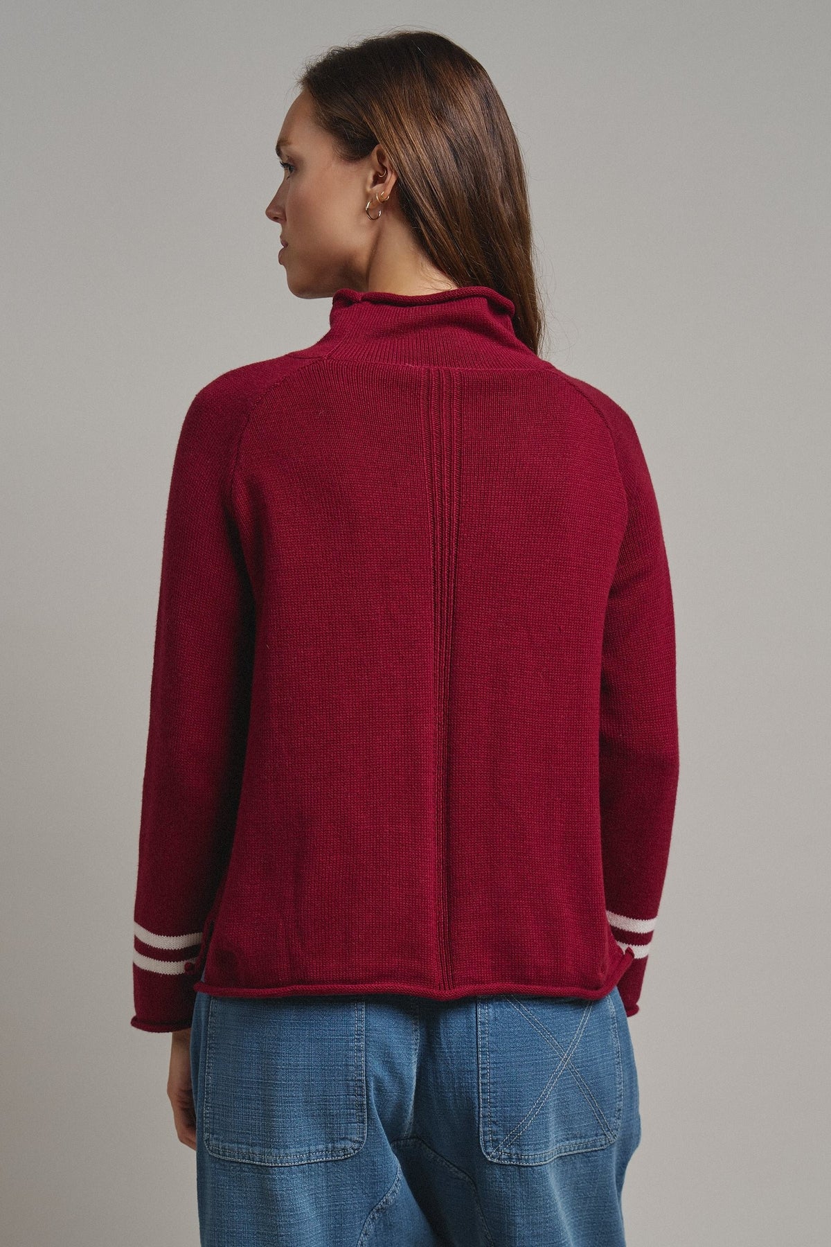 Lobster Intarsia Mock Neck Knit Sweater in BURGUNDY - Women's Sweaters | Urban Daizy