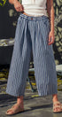 Urban Daizy Striped Pleated Wide Leg Culotte Pants Blue-Stripe Pants - Women's (UDZ-PT-00477)