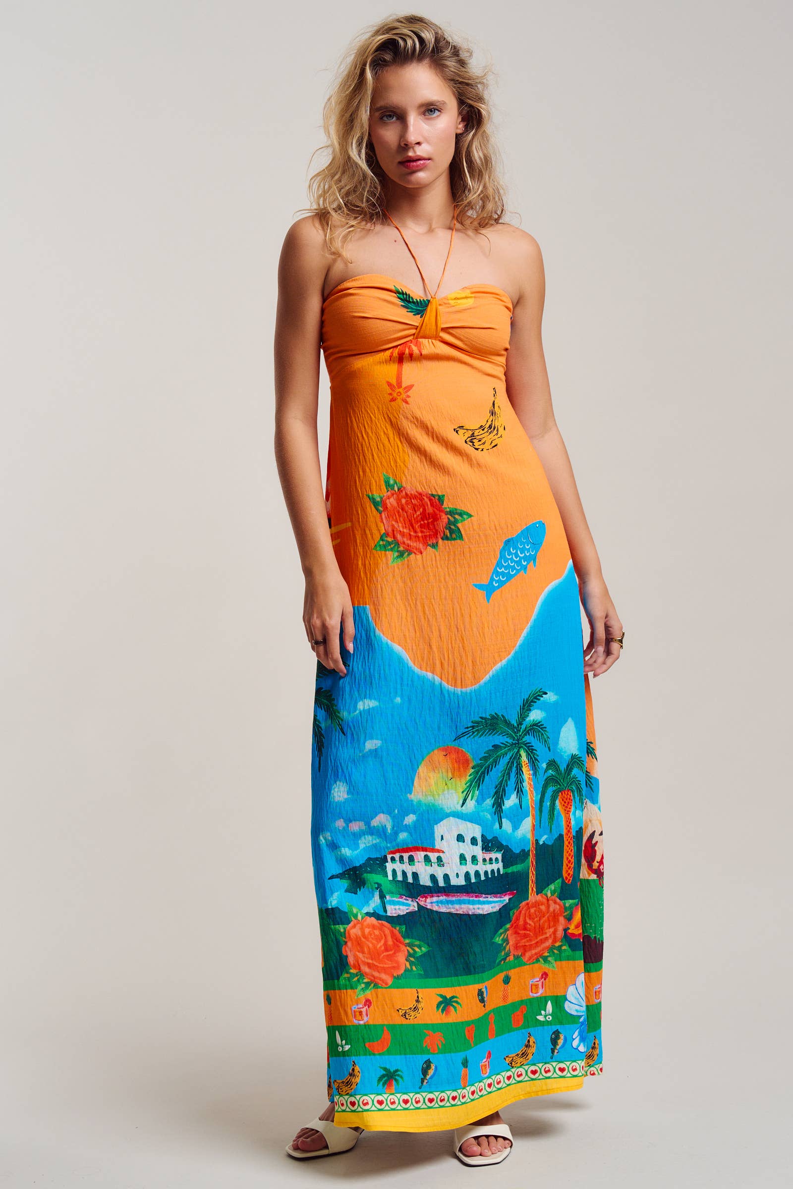 Urban Daizy Vibrant Tropical Scenic Print Halter Maxi Dress Multi Dress - Women's (UDDR0355-Multi) – alternate view 2