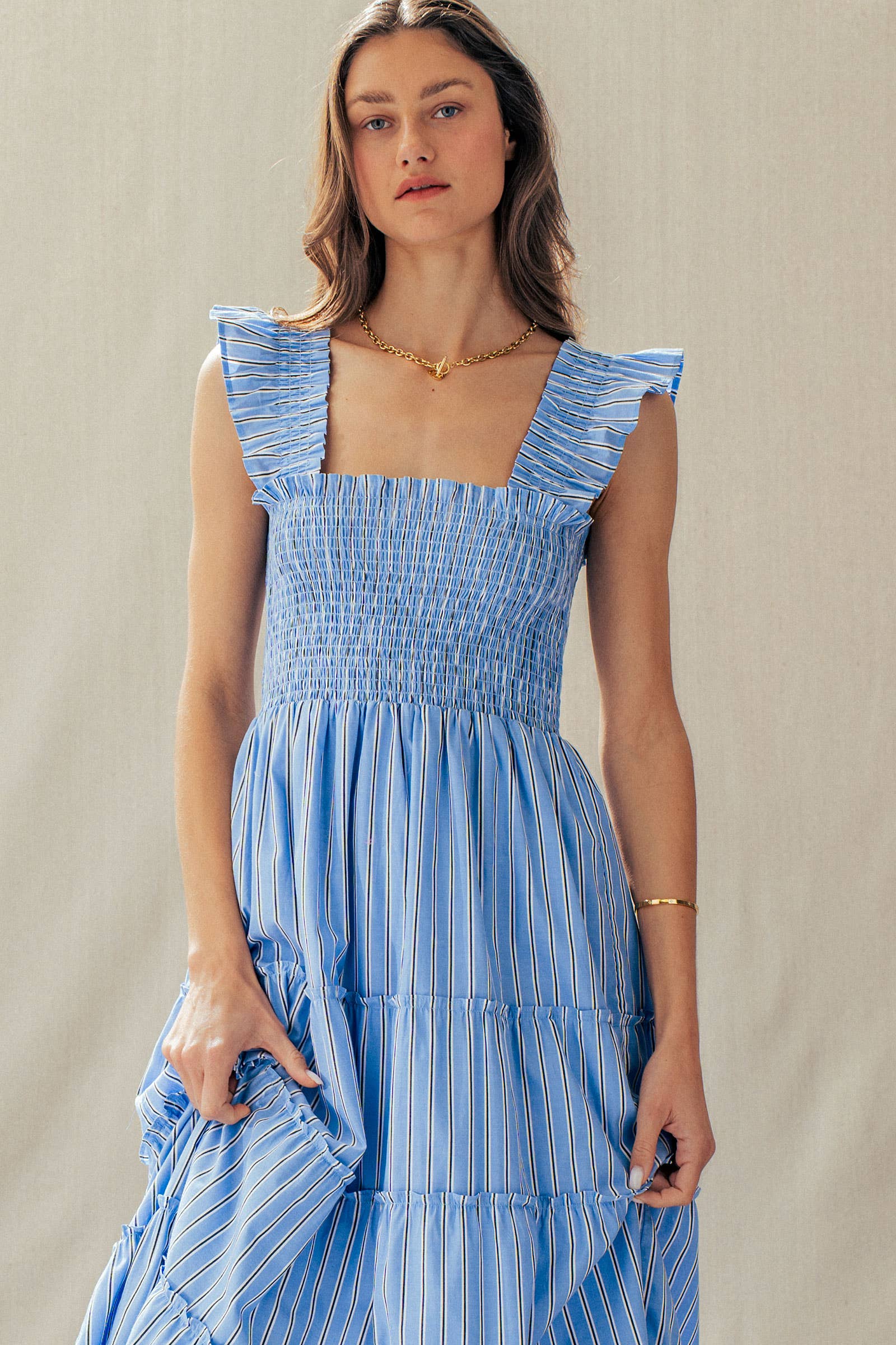 Cotton Smocked Tiered Midi Dress