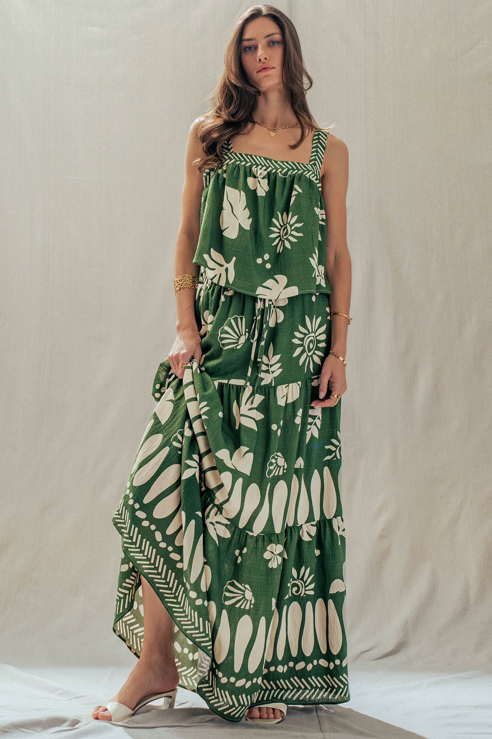 Urban Daizy Tropical Print Tiered Maxi Skirt Set Green Top & Skirt Set - Women's (UDZ-AC-00244-Green) – alternate view 7