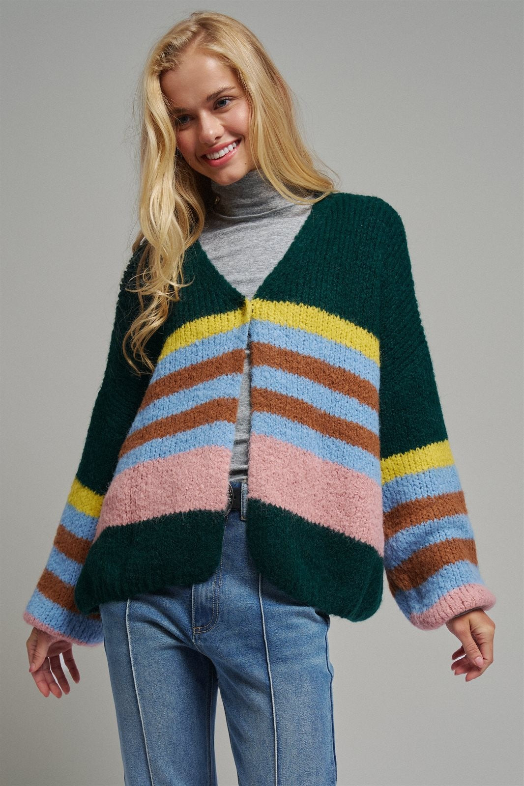 Statement Multi-Color Stripe Cardigan