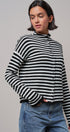 Striped Polo Collar Button Sweater with Rolled Edges in IVORY BLACK - Women's Cardigans & Shrugs | Urban Daizy