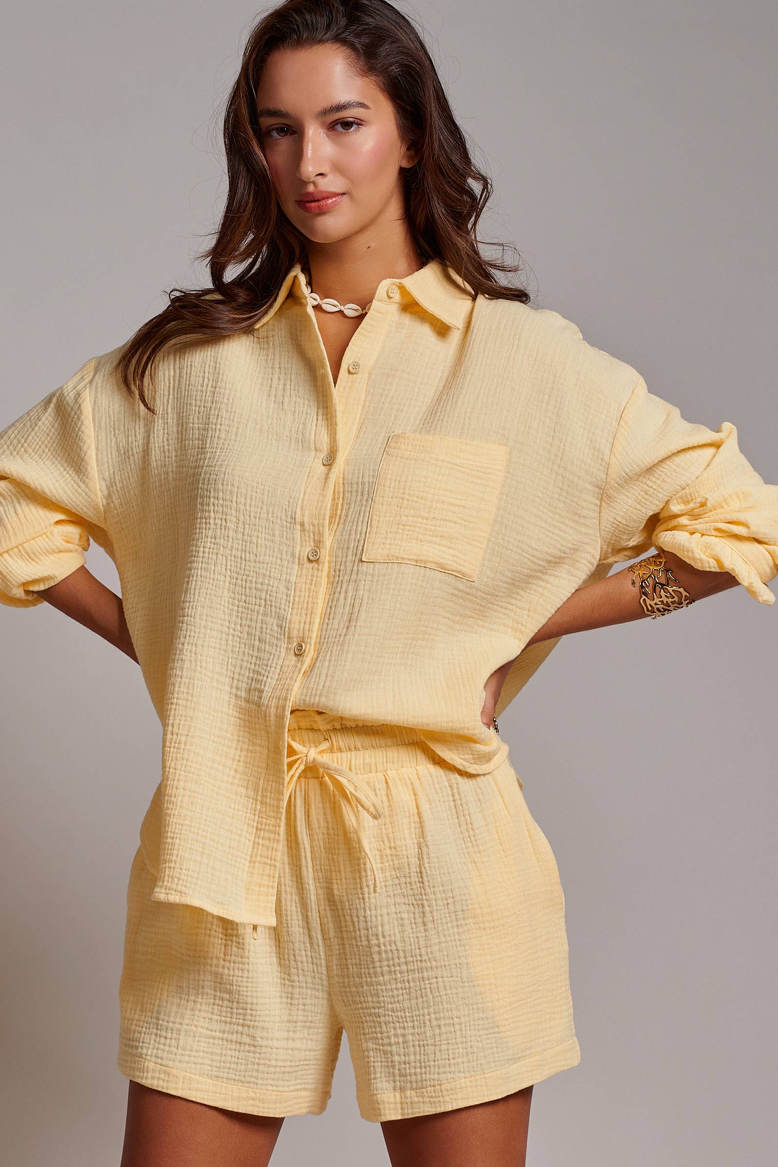 Crinkle Cotton Gauze Resort Button-Up Set