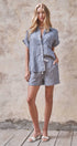 Urban Daizy Striped Linen Short Sleeve Button-Down Shirt White Blouse - Women's (UDTP1453-White) – alternate view 5