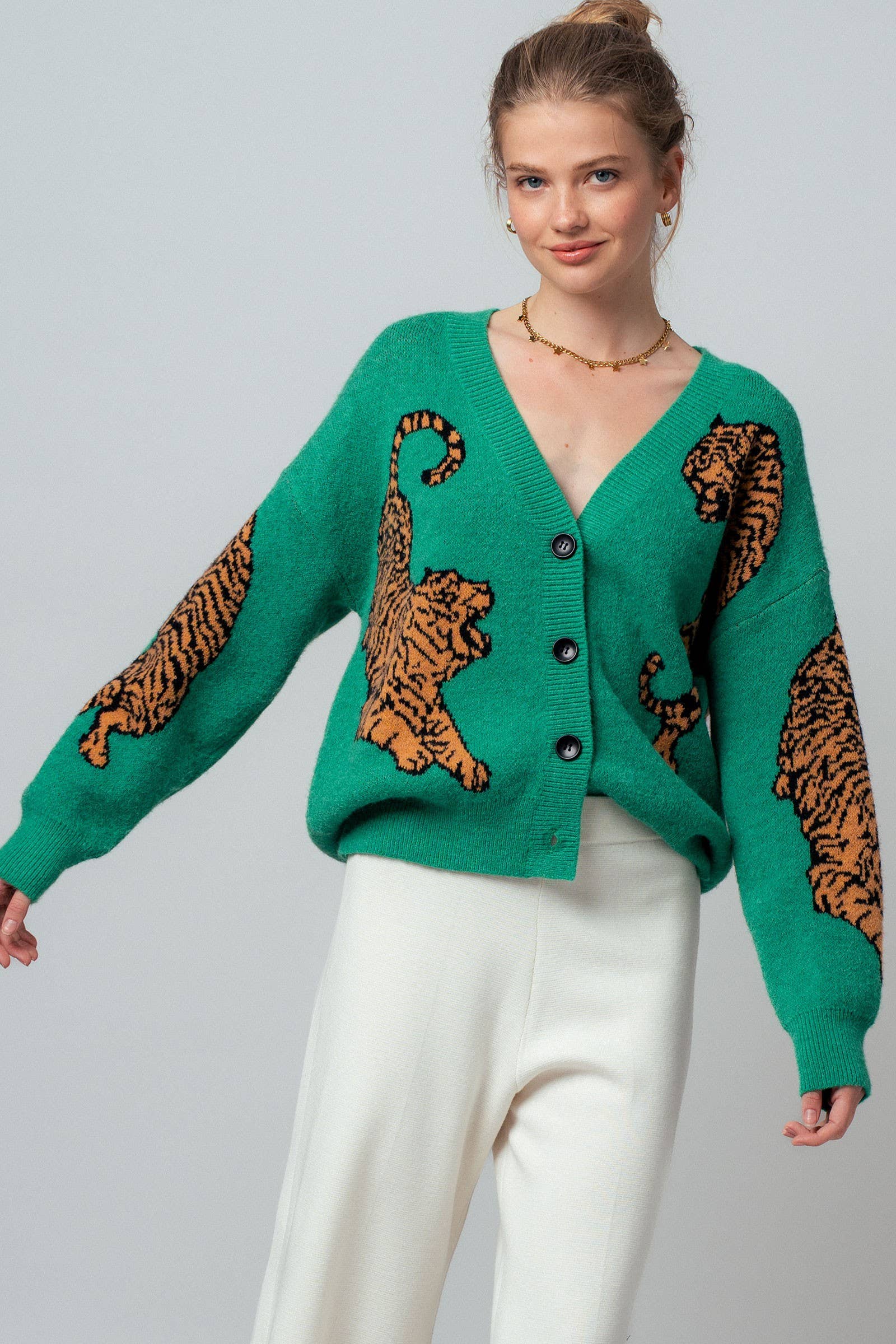 Tiger Jacquard Knit Sweater Cardigan